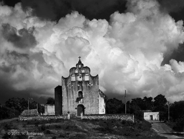 Mission at the Zacalaca black and white platinum palladium print by Robert Hansen